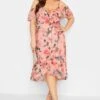YOURS LONDON Curve Pink Cold Shoulder Floral Wrap Dress