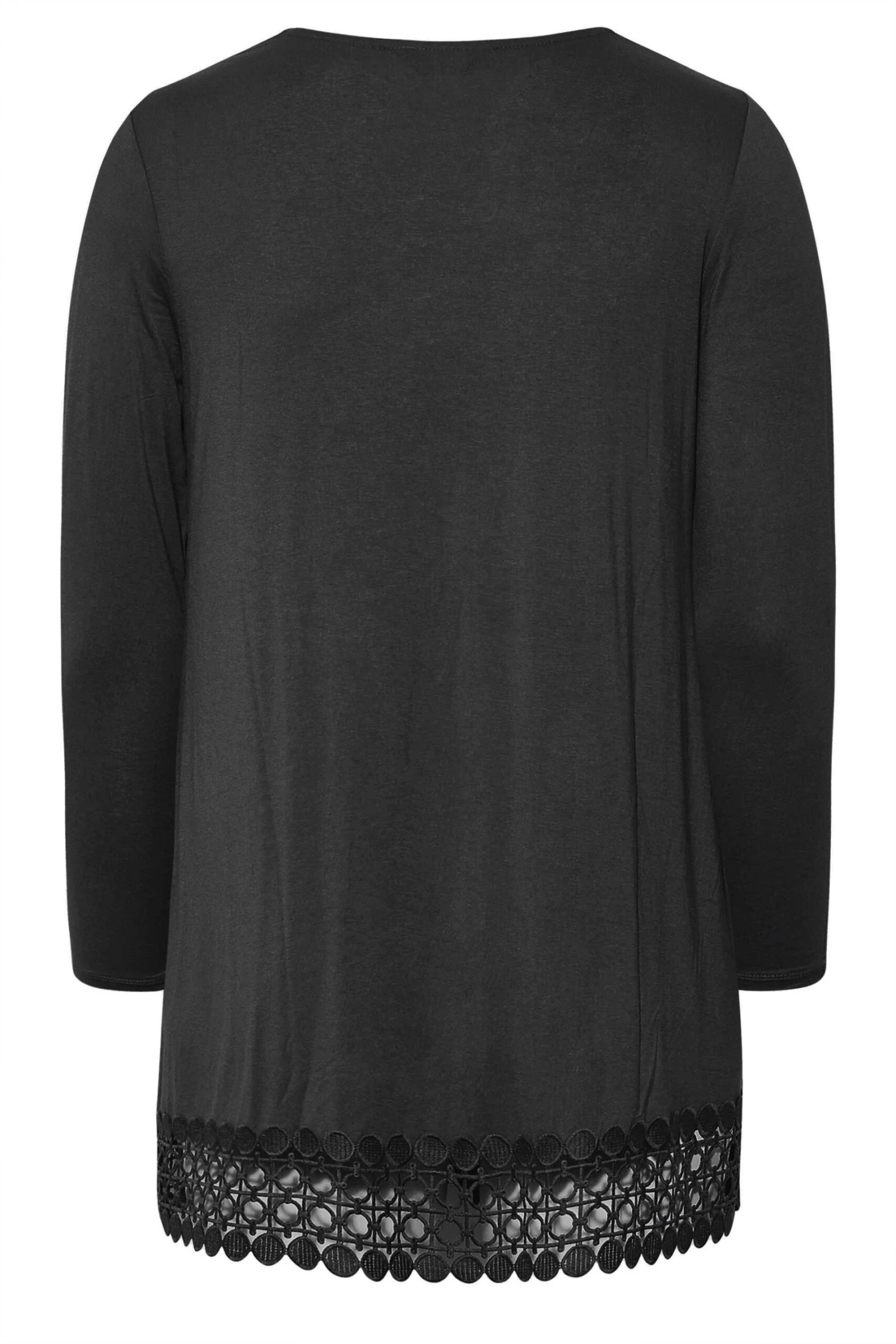 YOURS Curve Black Crochet Trim Long Sleeve Tunic Top 6 YOURS Curve Black Crochet Trim Long Sleeve Tunic Top - Image 6