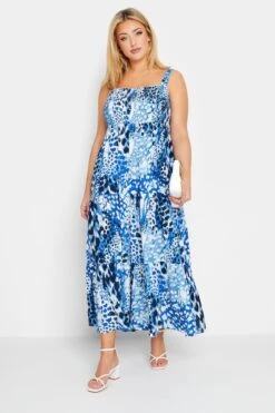 YOURS Curve Blue Animal Markings Shirred Strappy Sundress