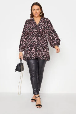 YOURS Curve Black Dalmatian Print Wrap Top