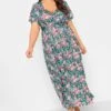 YOURS Curve Pink Leaf Print Maxi Wrap Dress