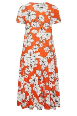 YOURS Curve Orange Floral V-Neck Tiered Wrap Dress -Luna Looks Zone 2a9b93d4 fe08 4c 301895 Y