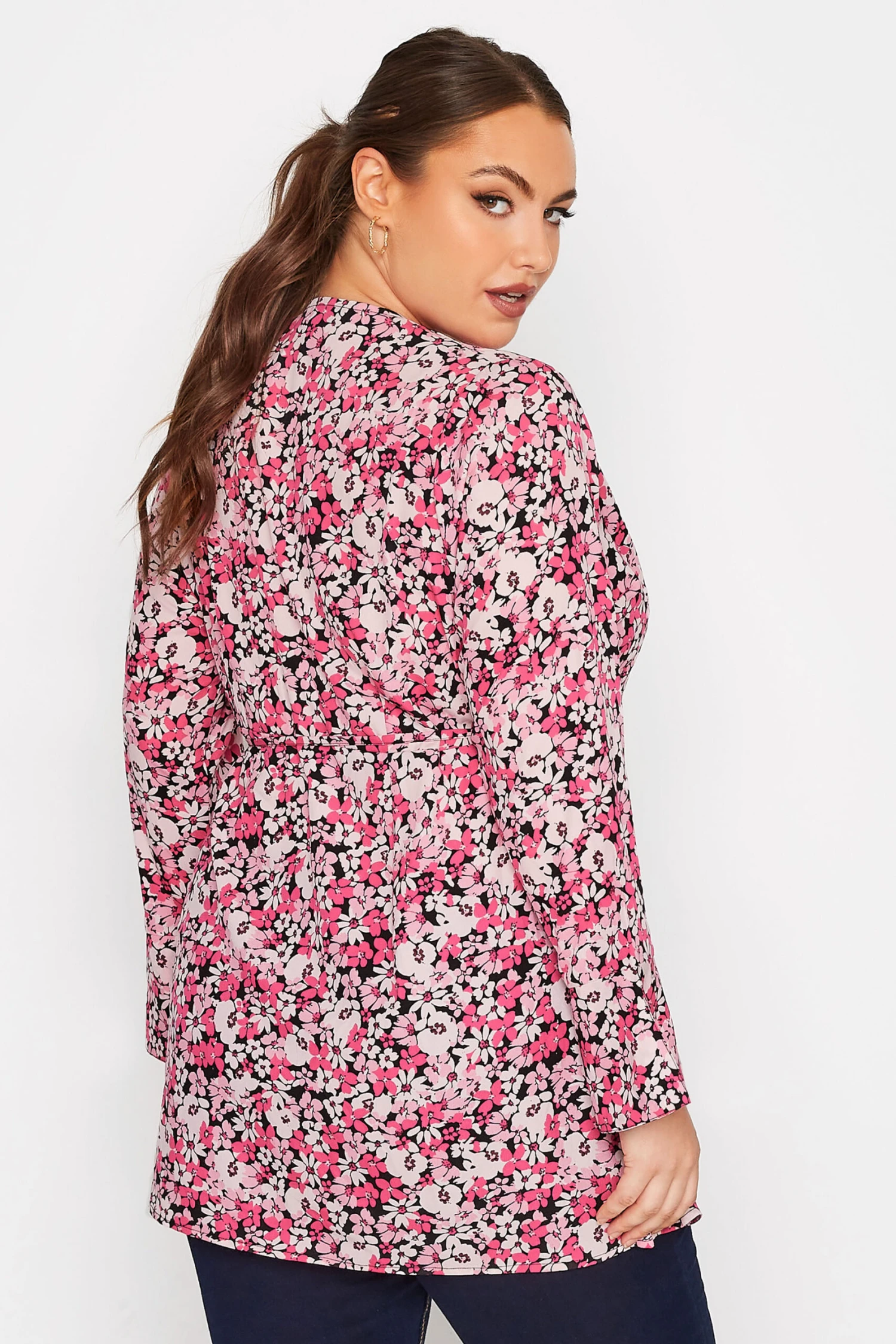 LIMITED COLLECTION Curve Pink Floral Print Wrap Top 3 LIMITED COLLECTION Curve Pink Floral Print Wrap Top - Image 3