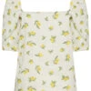 YOURS PETITE Curve Yellow Lemon Print Square Neck Top