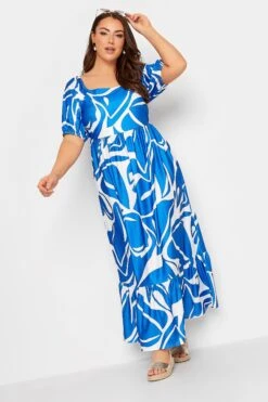 YOURS Curve Blue Swirl Print Maxi Dress