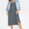 YOURS Curve Navy Blue Stripe Print Swing Dress