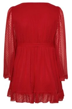 YOURS LONDON Curve Red Dobby Ruffle Wrap Top -Luna Looks Zone 2c111dc4 e876 4a 161918 YR