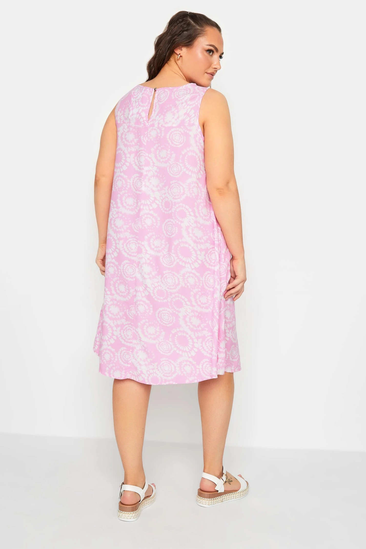 YOURS Curve Light Pink Tie Dye Print Swing Dress 2 YOURS Curve Light Pink Tie Dye Print Swing Dress - Image 2
