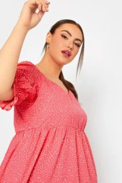 LIMITED COLLECTION Curve Pink Spot Print Puff Sleeve Top -Luna Looks Zone 2c71ac76 072c 4f 215670 E