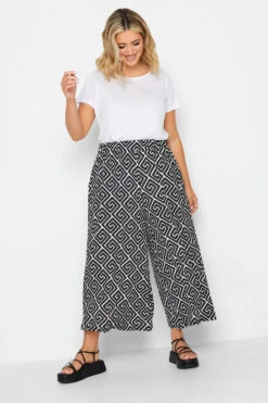 YOURS Curve Black Geometric Print Midaxi Culottes