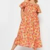 LIMITED COLLECTION Curve Orange Floral Frill Cold Shoulder Midi Dress