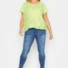 YOURS PETITE Curve Lime Green Broderie Anglaise Short Sleeve Top