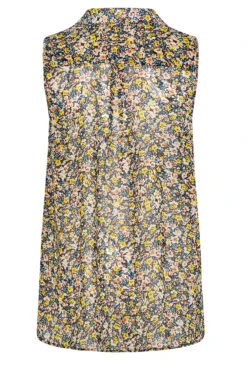 YOURS Curve Navy Blue Floral Print Sleeveless Frill Swing Blouse -Luna Looks Zone 2f445ae8 8787 4d 173882 Y