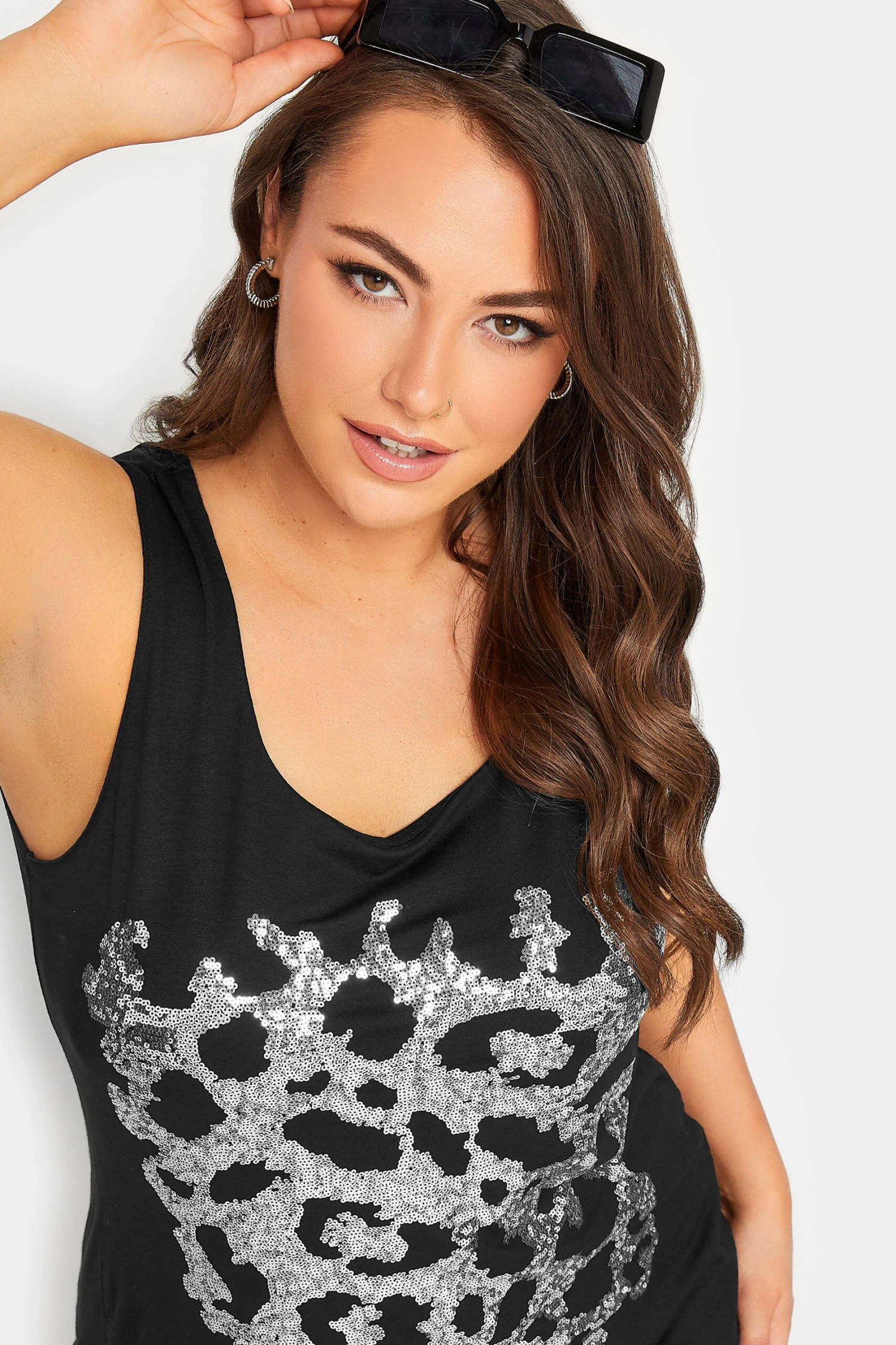 YOURS Curve Black Leopard Print Sequin Vest Top 5 YOURS Curve Black Leopard Print Sequin Vest Top - Image 5