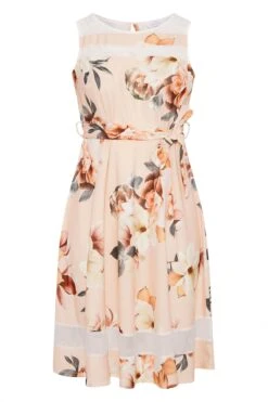 YOURS LONDON Curve Pink Floral Mesh Panel Skater Dress -Luna Looks Zone 2f7df8da 5b39 45 161453 X