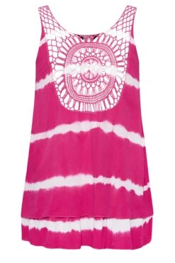 YOURS Curve Pink Tie Dye Crinkle Crochet Back Vest Top -Luna Looks Zone 2fbe0886 aa6a 4b 131844 Y