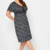 YOURS Curve Navy Blue Leaf Print Lace Detail Dress
