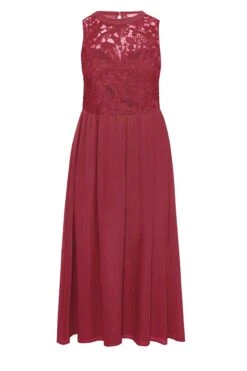 YOURS LONDON Curve Burgundy Red Lace Front Chiffon Maxi Dress -Luna Looks Zone 30d3e029 6d20 4c 161504 X