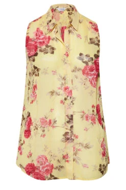 YOURS Curve Yellow Floral Print Sleeveless Swing Blouse -Luna Looks Zone 30fa7414 f948 4c 173874 X