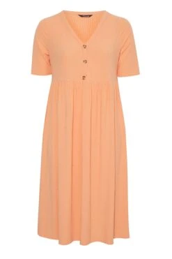 LIMITED COLLECTION Curve Light Orange Ribbed Peplum Midi Dress -Luna Looks Zone 3150736a 1951 4d 214631 X