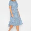 YOURS PETITE Curve Blue & White Animal Print Midi Dress