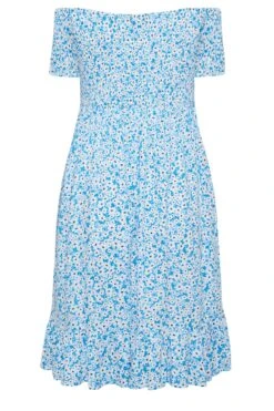 YOURS Curve Blue Ditsy Floral Bardot Midi Dress -Luna Looks Zone 32350c3b 4a39 47 137331 Y