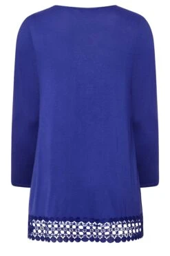 YOURS Curve Blue Crochet Trim Long Sleeve Tunic Top -Luna Looks Zone 326f4487 a266 48 320340 Y