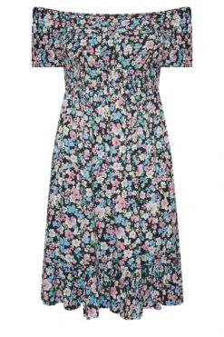 YOURS Curve Black Floral Ditsy Shirred Midi Dress 10 YOURS Curve Black Floral Ditsy Shirred Midi Dress -Luna Looks Zone 32a21947 6143 4f 137330 X