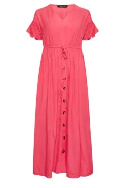 LIMITED COLLECTION Curve Coral Pink Frill Sleeve Cotton Maxi Dress -Luna Looks Zone 331aad7f 4f25 49 215681 X