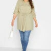 YOURS Curve Beige Brown Utility Tunic Linen Look Shirt