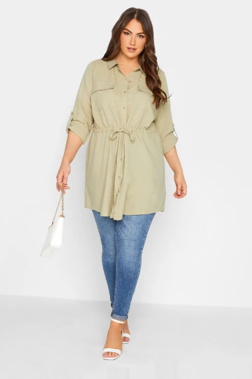 YOURS Curve Beige Brown Utility Tunic Linen Look Shirt -Luna Looks Zone 33768ad2 39a7 46 131753 B