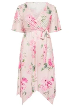 YOURS LONDON Curve Light Pink Floral Hanky Hem Dress -Luna Looks Zone 337f8c32 d992 4f 162105 XR