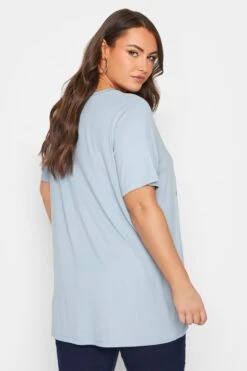 YOURS Curve Light Blue Floral Foil Print T-Shirt -Luna Looks Zone 3386daf5 b69d 49 302181 D
