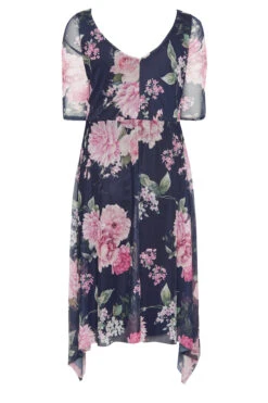 YOURS LONDON Curve Blue Floral Cowl Neck Mesh Dress -Luna Looks Zone 33e133cf 7b3c 48 162117 Y