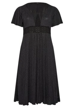 YOURS Curve Black Polka Dot Print Lace Detail Dress -Luna Looks Zone 33f035ef 7745 4b 302048 X