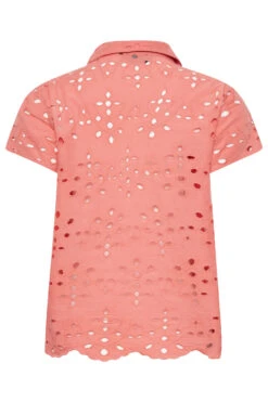 YOURS PETITE Curve Coral Pink Broderie Anglaise Short Sleeve Shirt -Luna Looks Zone 34152060 90db 4f 174511 Y