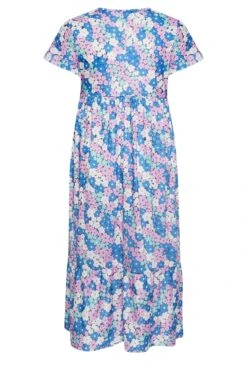 LIMITED COLLECTION Curve Blue Floral Print Frill Sleeve Maxi Dress -Luna Looks Zone 35987966 1e38 42 215603 Y
