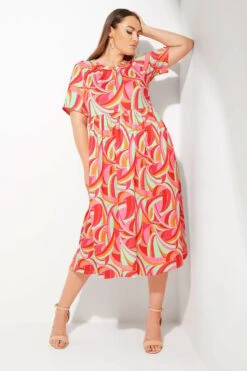 LIMITED COLLECTION Curve Bright Pink Abstract Print Midaxi Smock Dress -Luna Looks Zone 35b5540b ec8e 4a 213732 L1