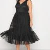 YOURS LONDON Curve Black Spot Mesh Tiered Dress