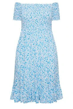 YOURS Curve Blue Ditsy Floral Bardot Midi Dress -Luna Looks Zone 3624a886 1b54 4b 137331 X