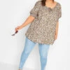 YOURS Curve Beige Brown Floral Print Gypsy Top