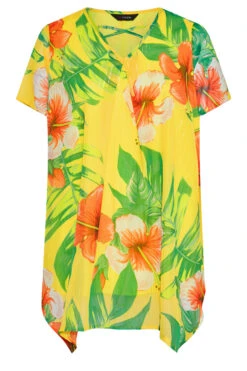 YOURS Curve Yellow Tropical Print Cross Front Top -Luna Looks Zone 37e4e561 8ccf 40 300792 X