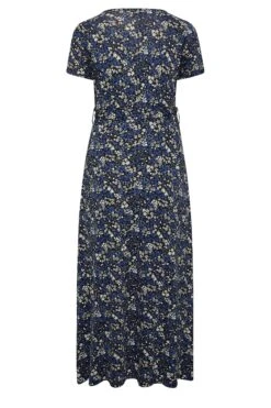 YOURS Curve Navy Blue Ditsy Print Wrap Front Tie Maxi Dress -Luna Looks Zone 384ed637 99b6 43 301783 Y