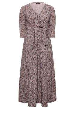 YOURS Curve Red & White Leaf Print Wrap Maxi Dress -Luna Looks Zone 38823c7c aaa4 40 301413 X