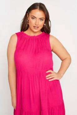 YOURS Curve Hot Pink Sleeveless Crinkle Dress -Luna Looks Zone 38a7424b 9b46 48 137121 D
