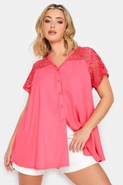 LIMITED COLLECTION Curve Pink Lace Insert Blouse