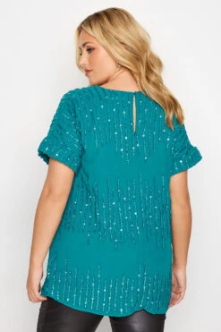 LUXE Curve Teal Blue Sequin Hand Embellished Top -Luna Looks Zone 3960bed9 b884 46 161601 D