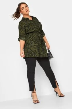 YOURS Curve Khaki Green Animal Print Utility Tunic Shirt -Luna Looks Zone 3a31b652 385c 41 131936 B