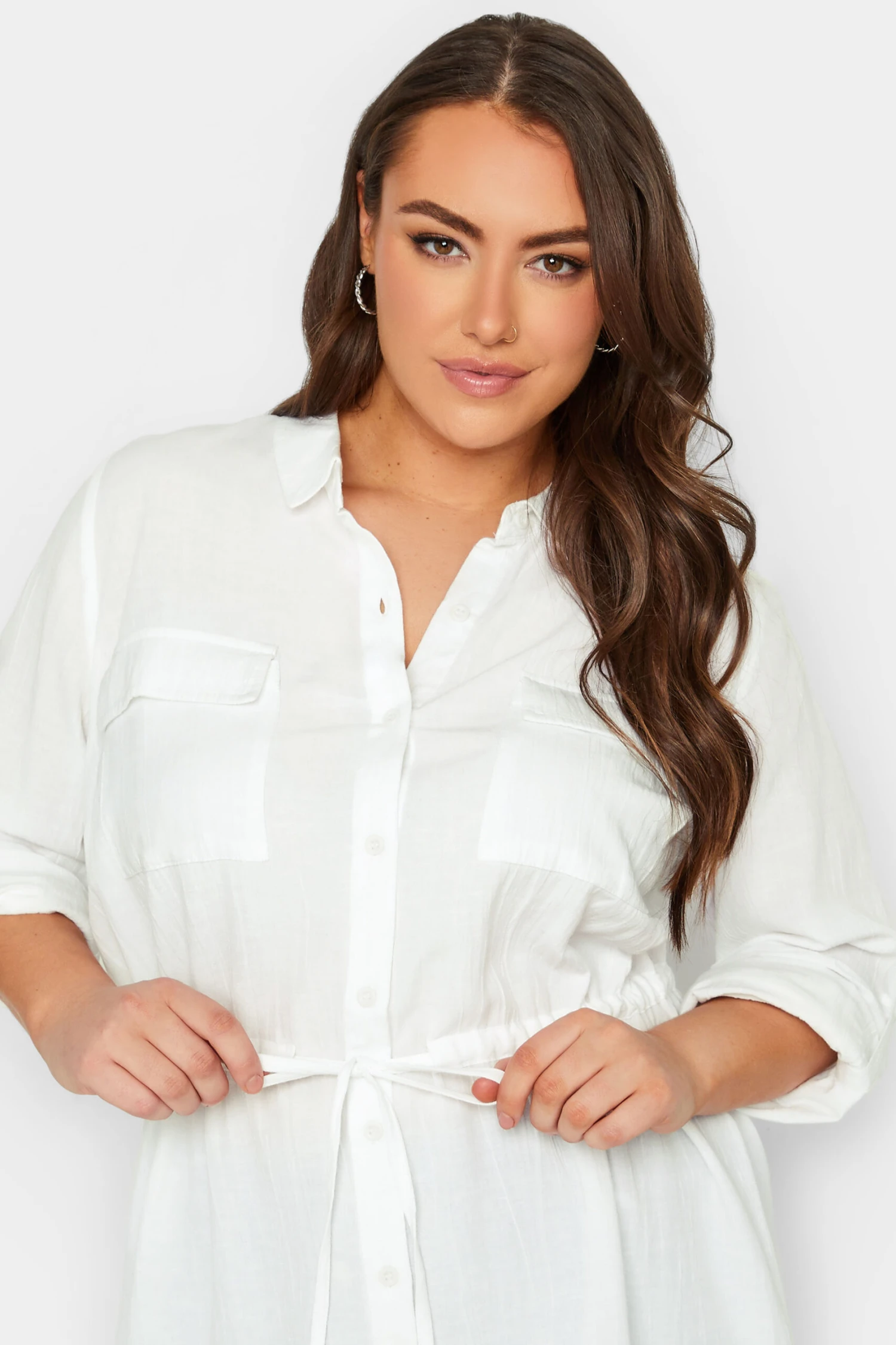 YOURS Curve White Utility Tunic Linen Look Shirt 3 YOURS Curve White Utility Tunic Linen Look Shirt - Image 3