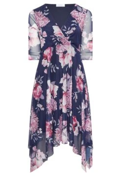 YOURS LONDON Curve Blue Floral Mesh Wrap Dress -Luna Looks Zone 3a6cd984 6433 4c 162118 X